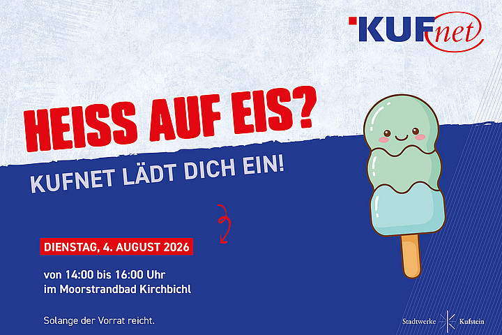 KufNet Eisaktion im Moorstrandbad Kirchbichl am 4. August 2026